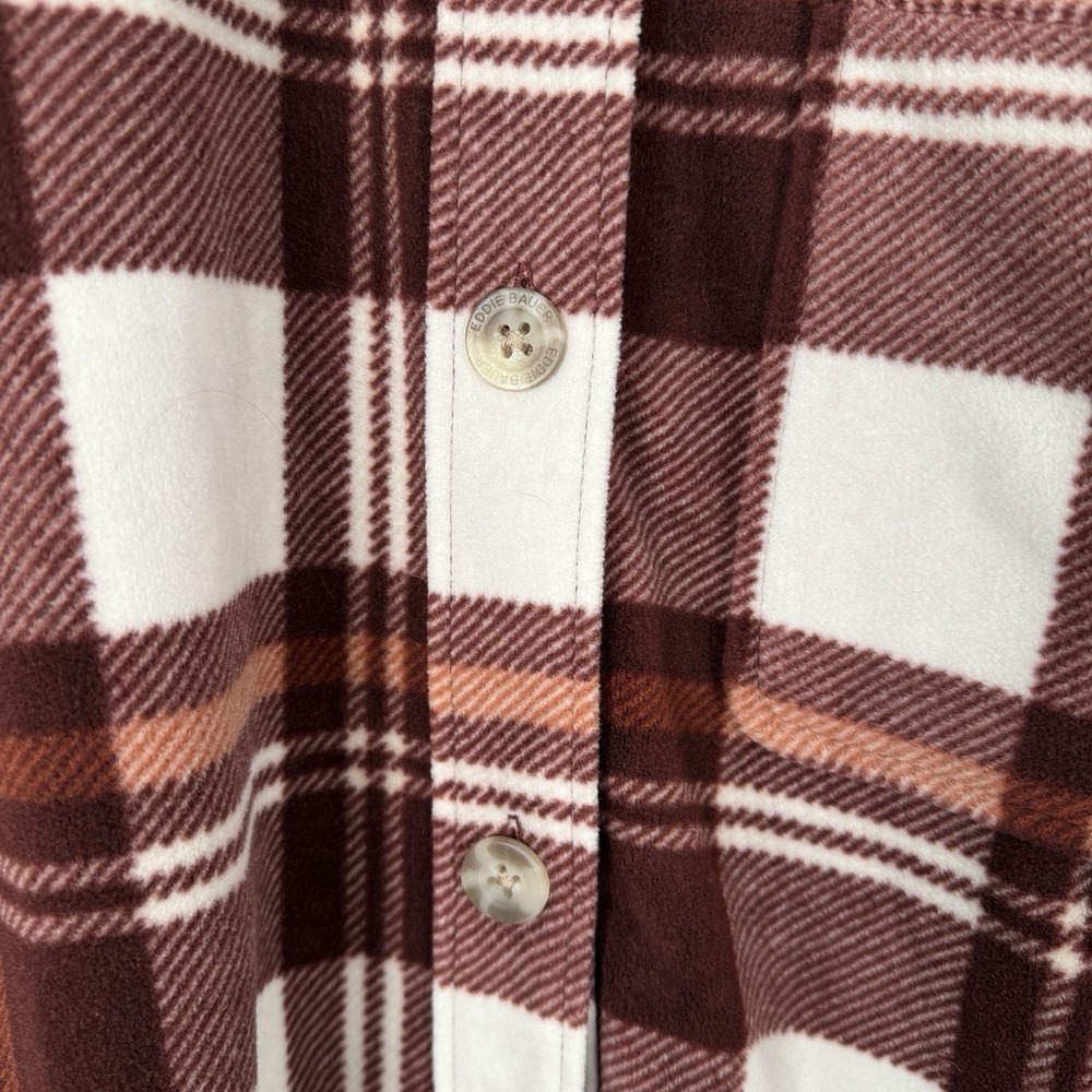 Eddie Bauer Shacket Women's Burnt Orange White Full Button Down Warm XL Fleece - Picture 3 of 5
